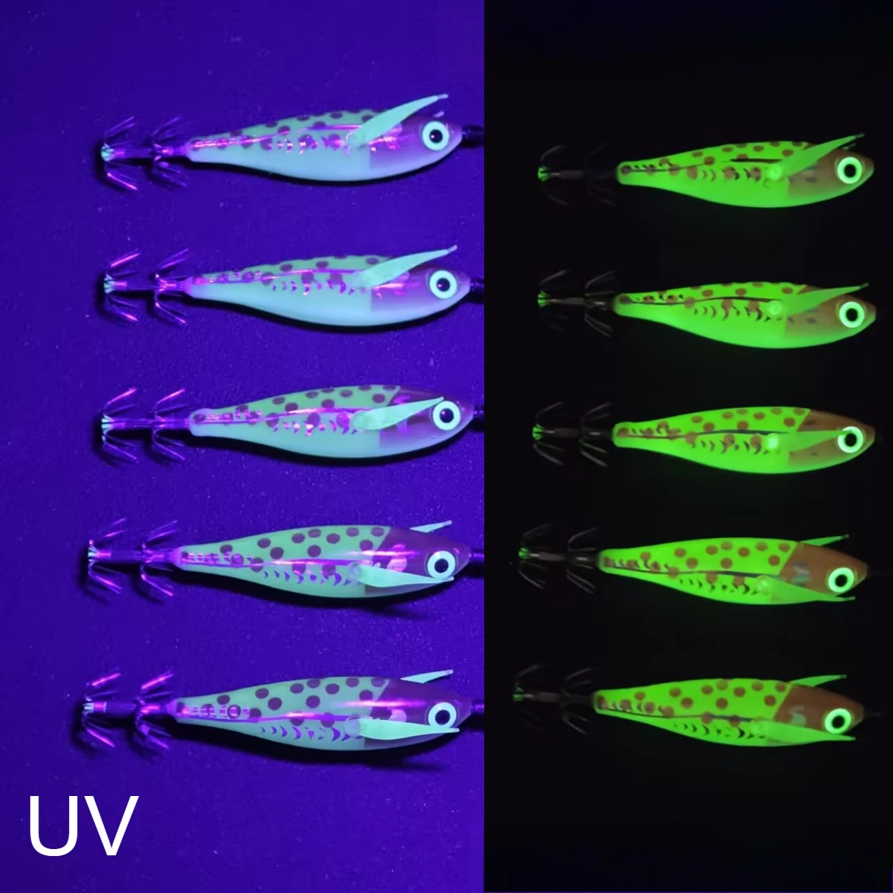 Señuelos calamar luminosos UV horizontales para sepia y pulpo - imagen 5