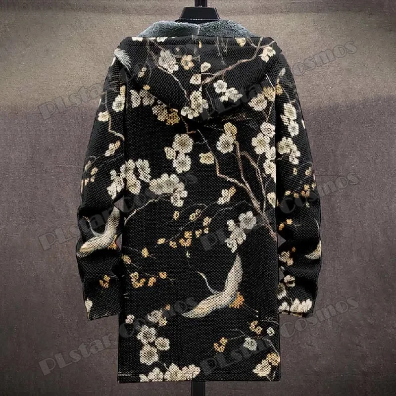 Chaqueta de lana con capucha y diseño retro cian 3D - imagen 5
