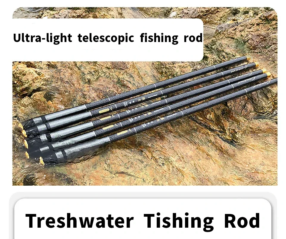 Caña de pescar carbono Topline Tackle extendida mostrando su perfil completo