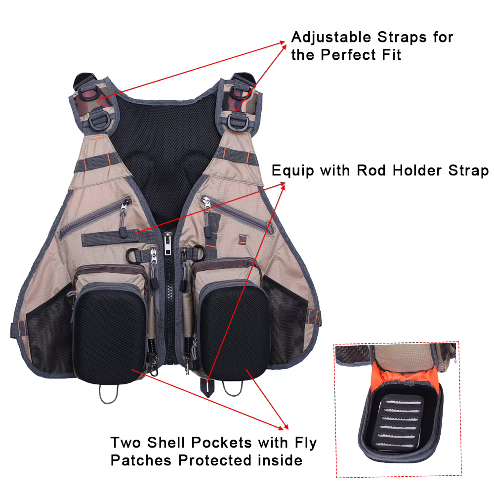 Chaleco de pesca con bolsillos y mochila de malla para accesorios - imagen 2