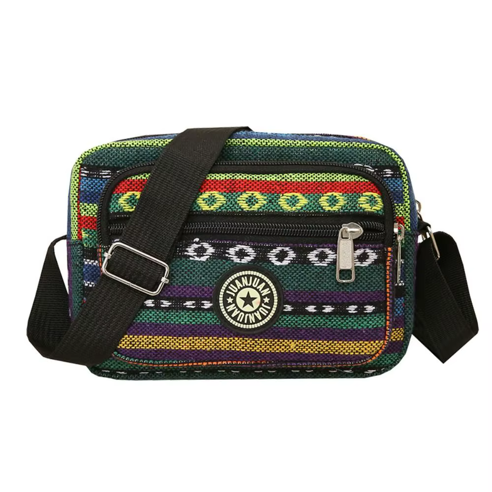 Bolso Bandolera Vintage de Nailon con Estampado a Rayas - imagen 2