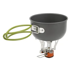 Juego de cocina camping de aluminio con mango, ollas y estufa portátil