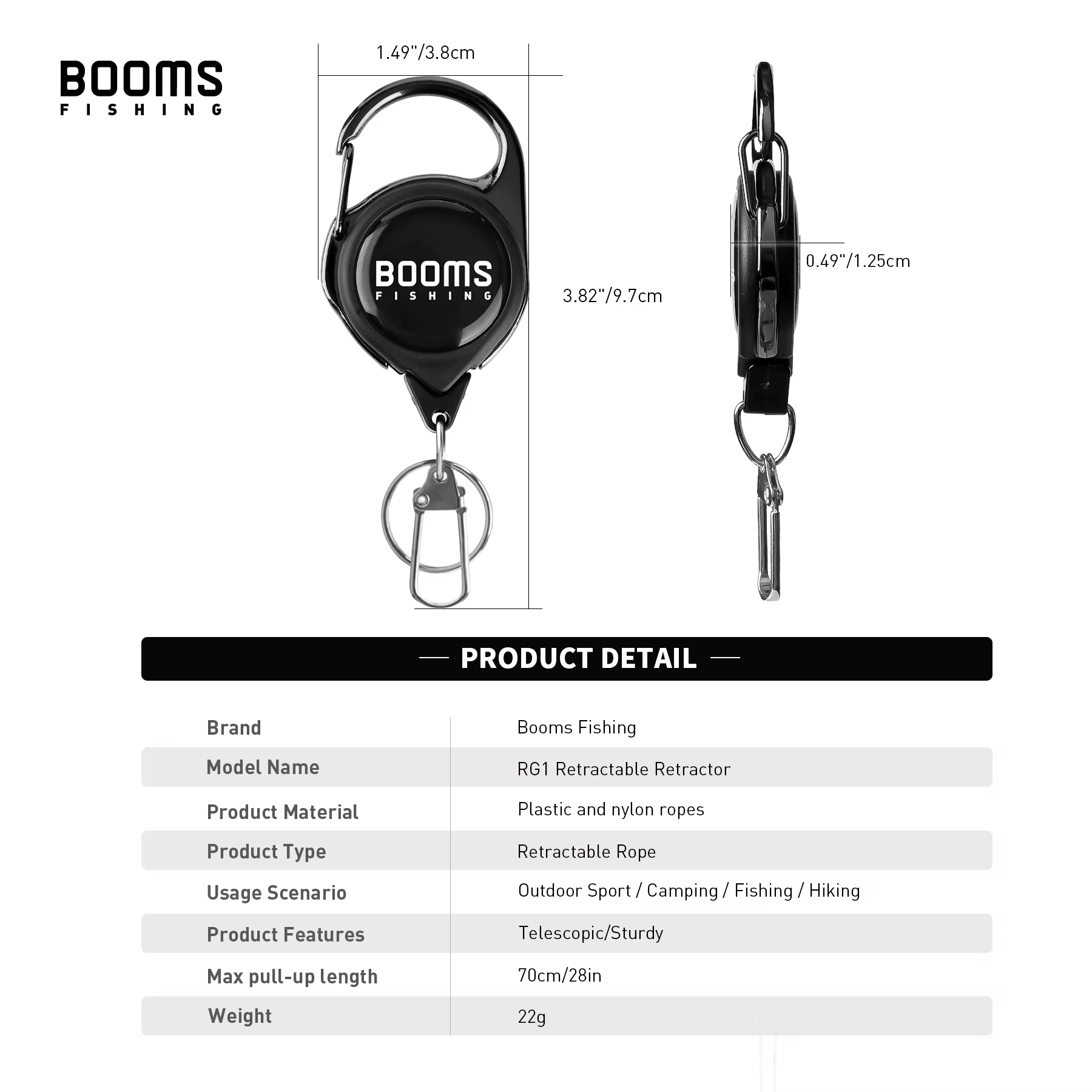 Llavero Retractor Booms Fishing – Antirrobo con resorte para accesorios de pesca - imagen 2