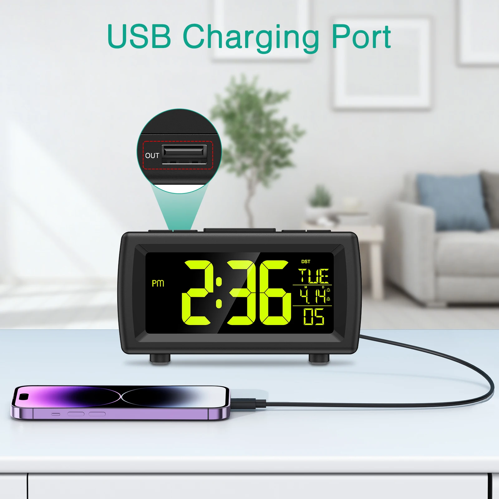 Reloj despertador digital ORIA FM con alarma dual y volumen ajustable - imagen 4