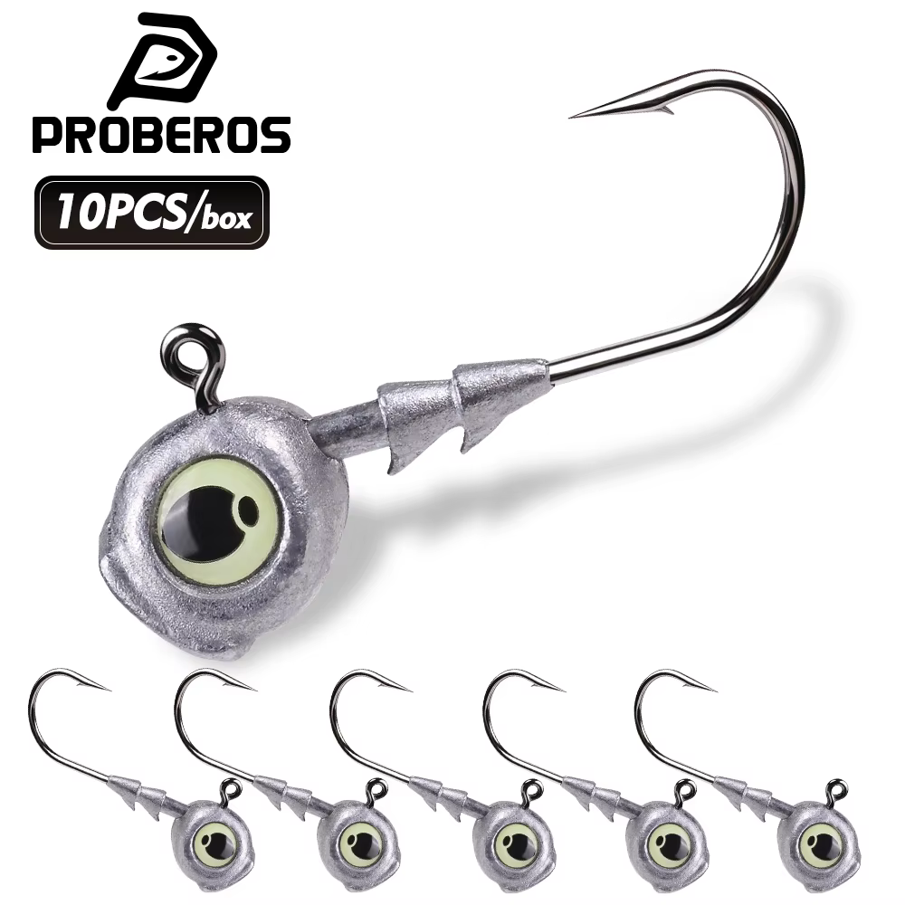 Jig Head Luminosos 3D Proberos – Anzuelos con Púas para Lubina en Agua Salada
