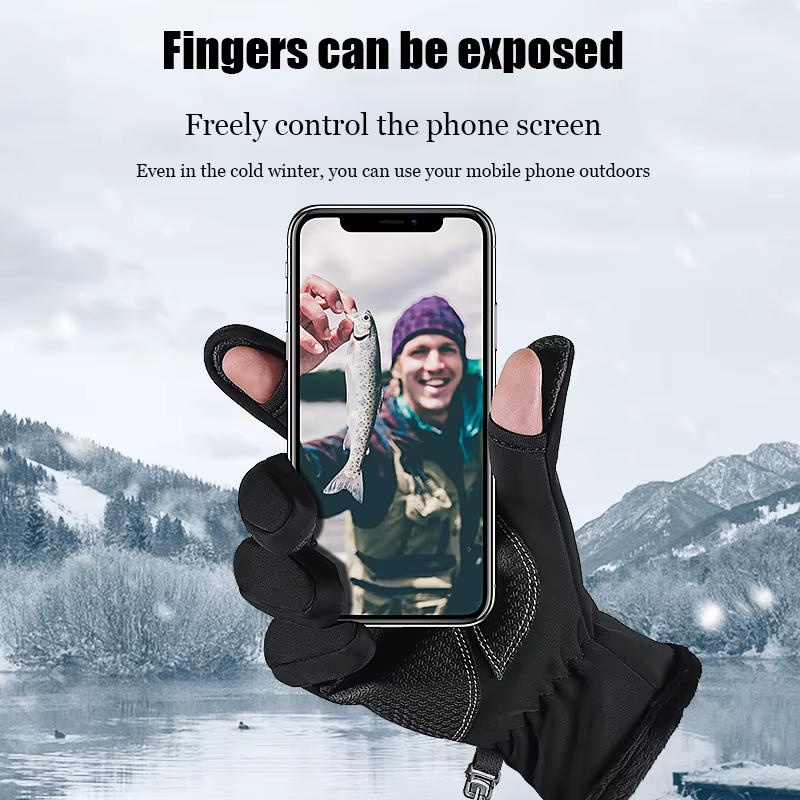 Guantes de pesca invierno dos dedos cortados – Antideslizantes y táctiles - imagen 3
