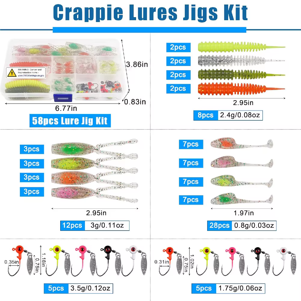 Caja completa del kit con los señuelos organizados