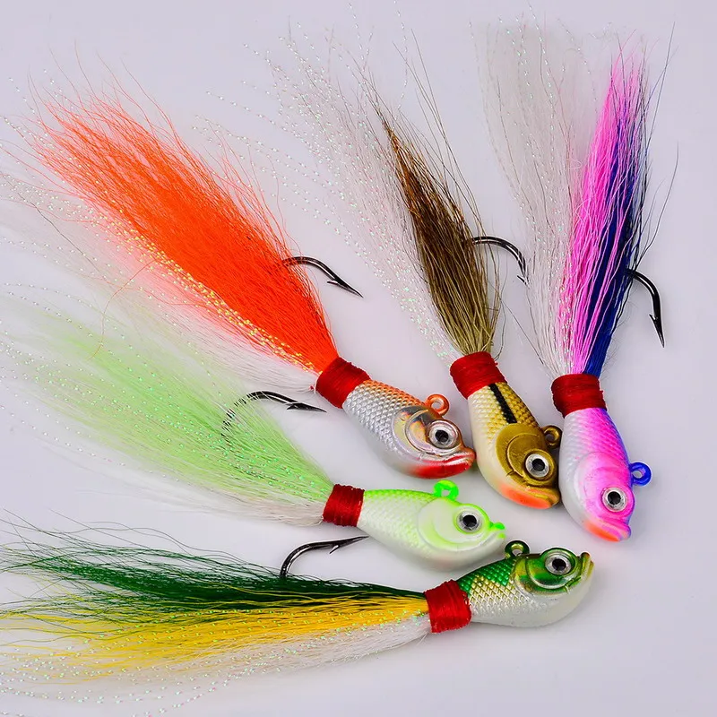 Señuelo jigging con plumas de ciervo, barba y ojos 3D