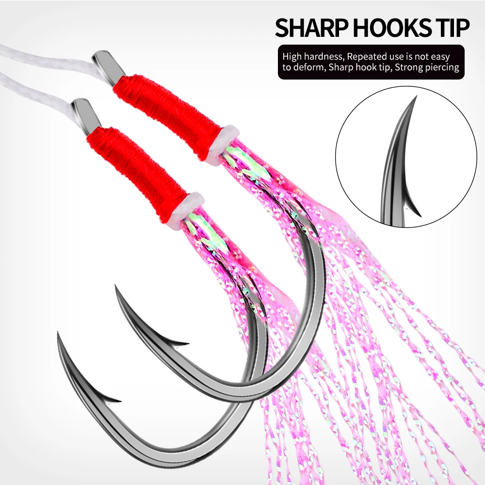 Anzuelos Jigging Lento dobles de acero carbono con púas Proberos Plumas - imagen 2