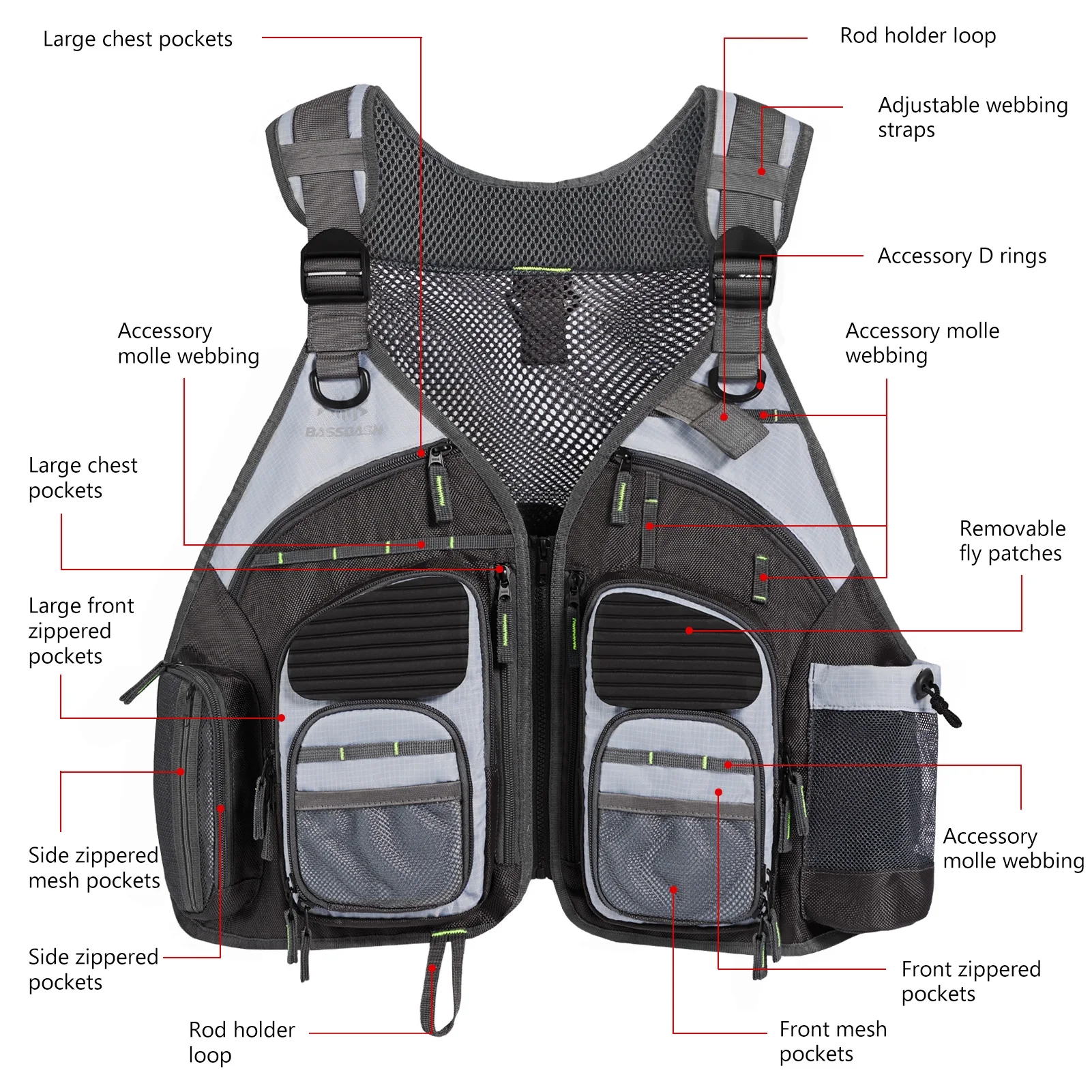 Bassdash chaleco de pesca ajustable y transpirable al aire libre - imagen 2