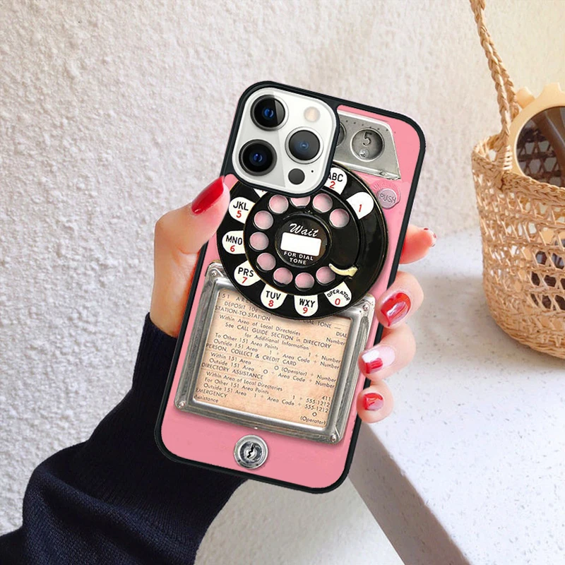 Funda retro para iPhone con diseño de teléfono público vintage