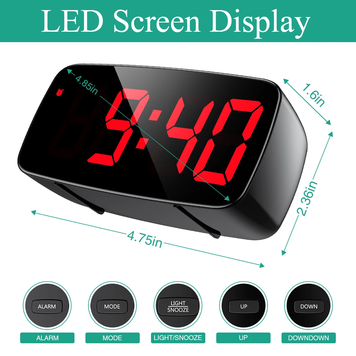 ORIA Reloj despertador digital LED con control por voz y snooze - imagen 3
