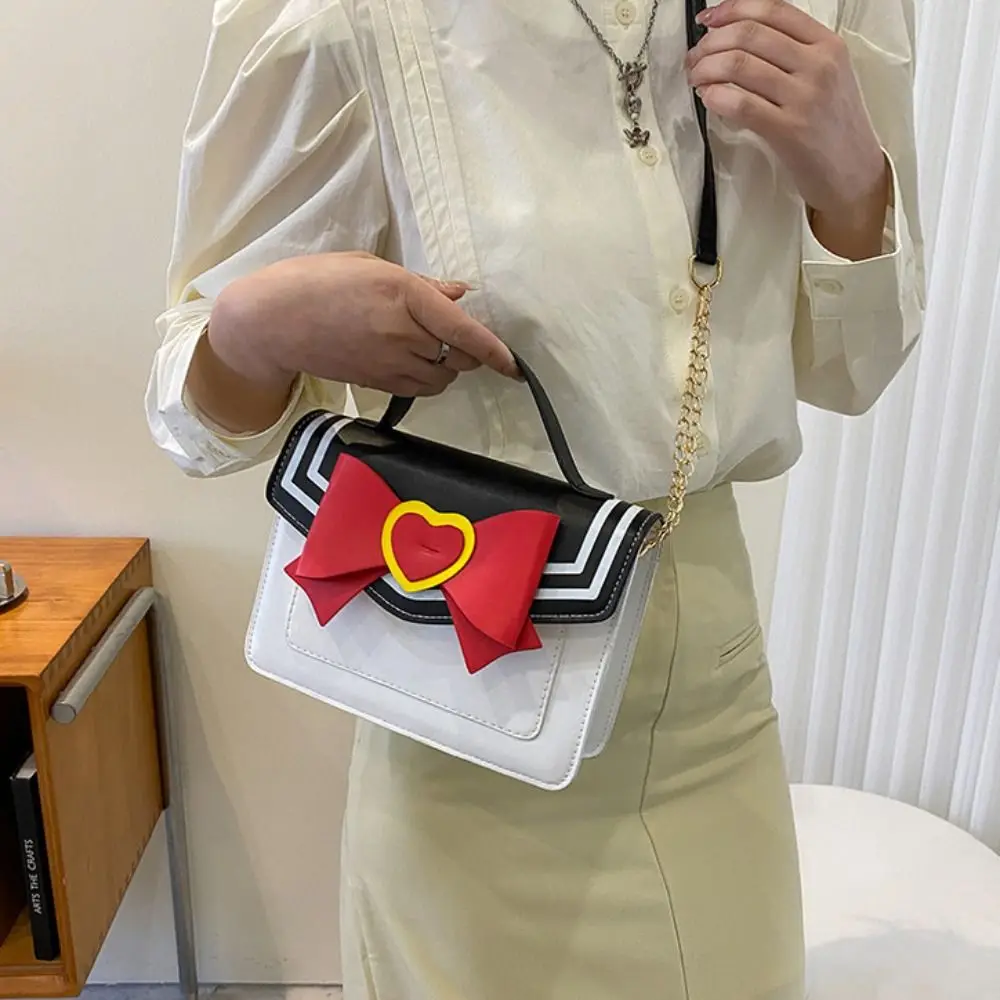 Bolso bandolera piel sintética Kawaii con cadena y lazo de hombro