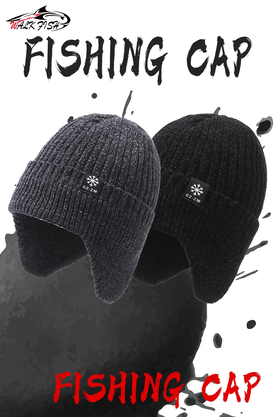 Vista frontal del gorro de pesca WALK FISH con protección para los oídos