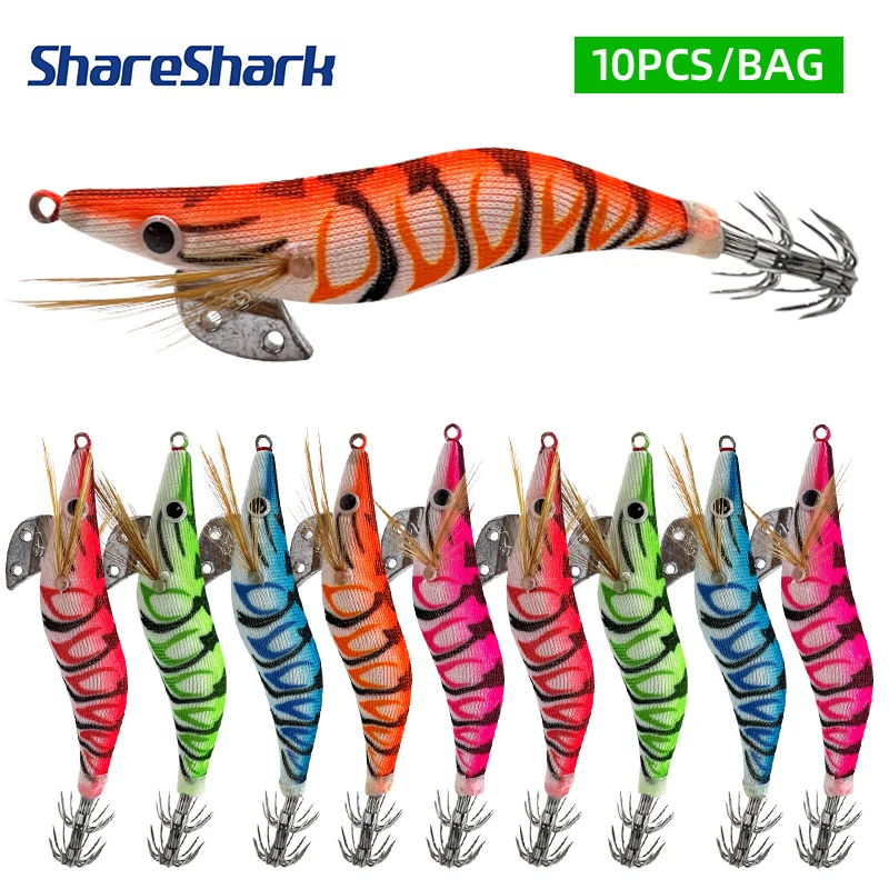 ShareShark señuelo pesca madera luminoso 3D camarón-calamar-pulpo