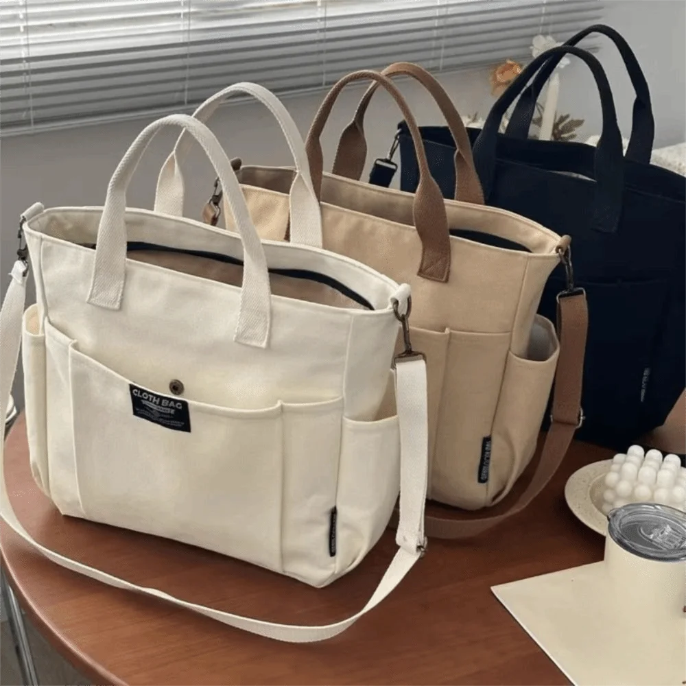Bolsa bandolera de lona con bolsillos, gran capacidad - imagen 4