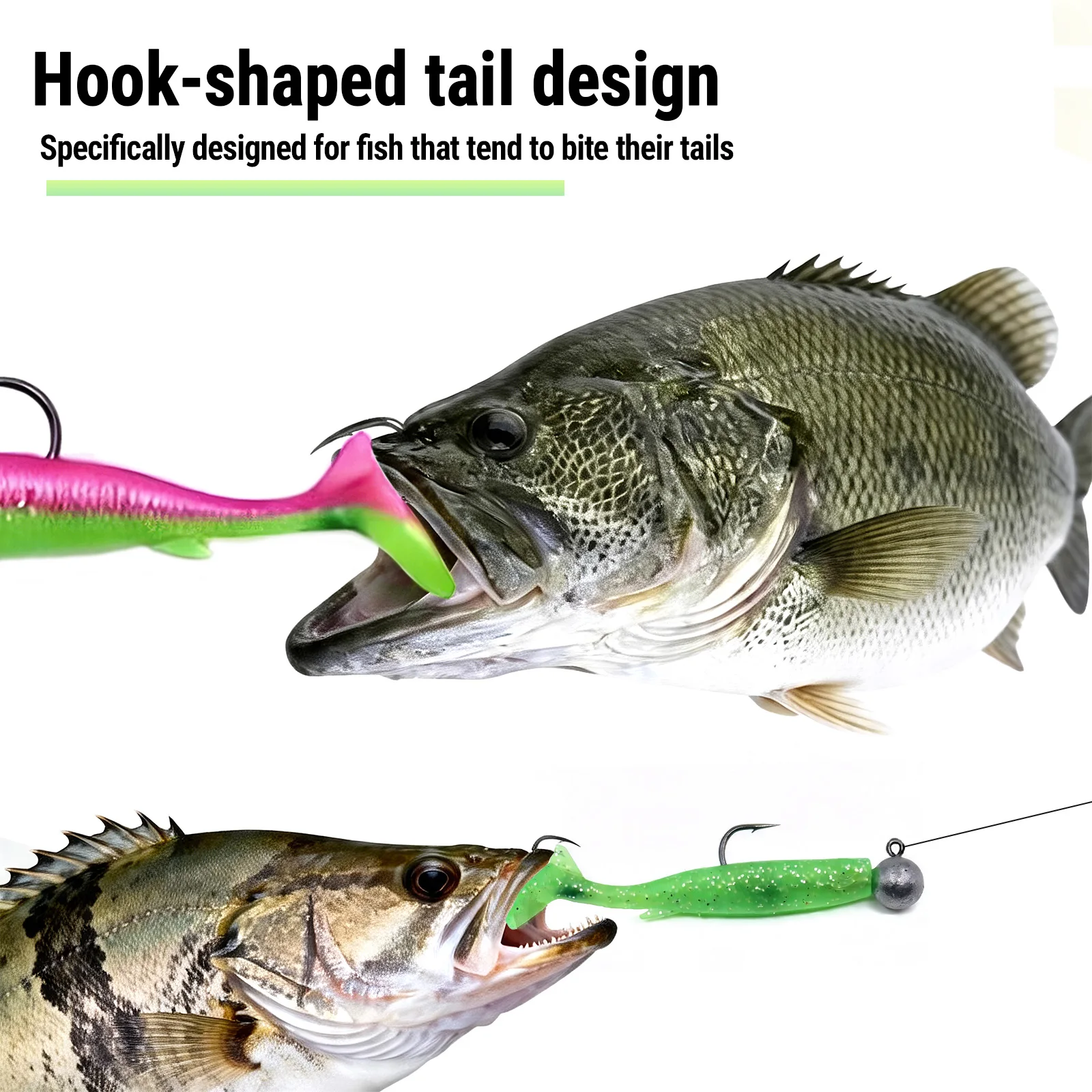 FishTrip señuelos blandos Jig Head antienredos cola en T para lubina - imagen 2