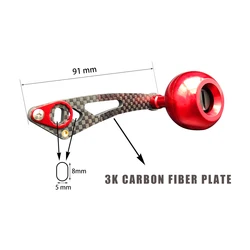 Manivela de fibra de carbono para carrete de pesca, perilla metálica