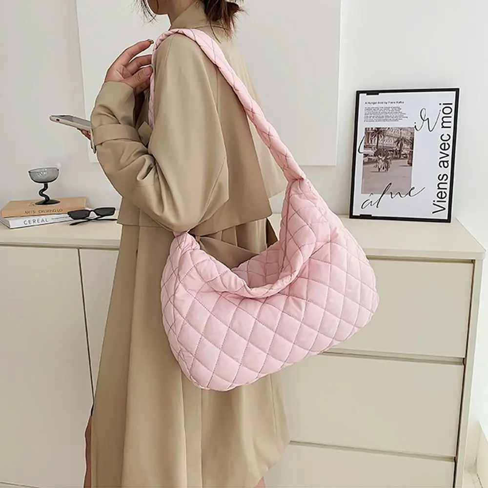 Bolso acolchado de algodón cálido tipo bandolera grande a cuadros - imagen 2