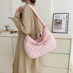 Bolso acolchado de algodón cálido tipo bandolera grande a cuadros