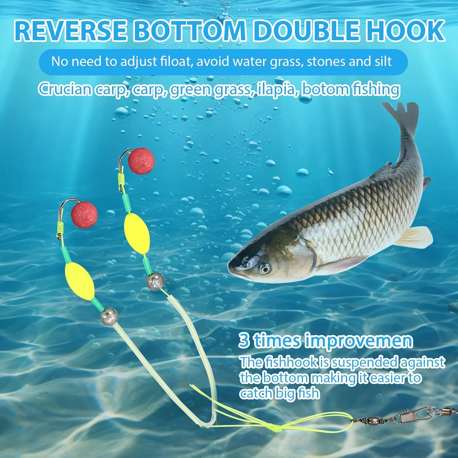 Aparejo carpa doble anzuelo invertido con flotador y plomada - imagen 5