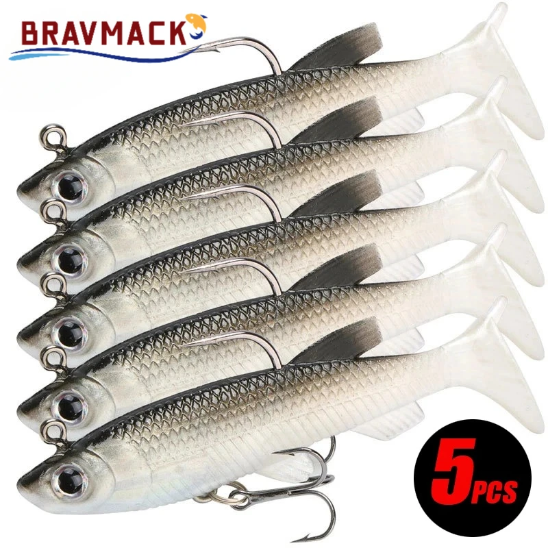 BRAVMACK Señuelos de vinilo blando con anzuelos para pesca - imagen 4