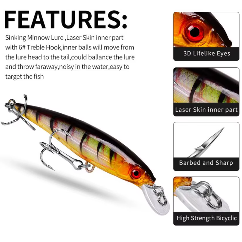 Crankbait pececillo hundidor 9 cm con ojos 3D para lucio y carpa - imagen 5