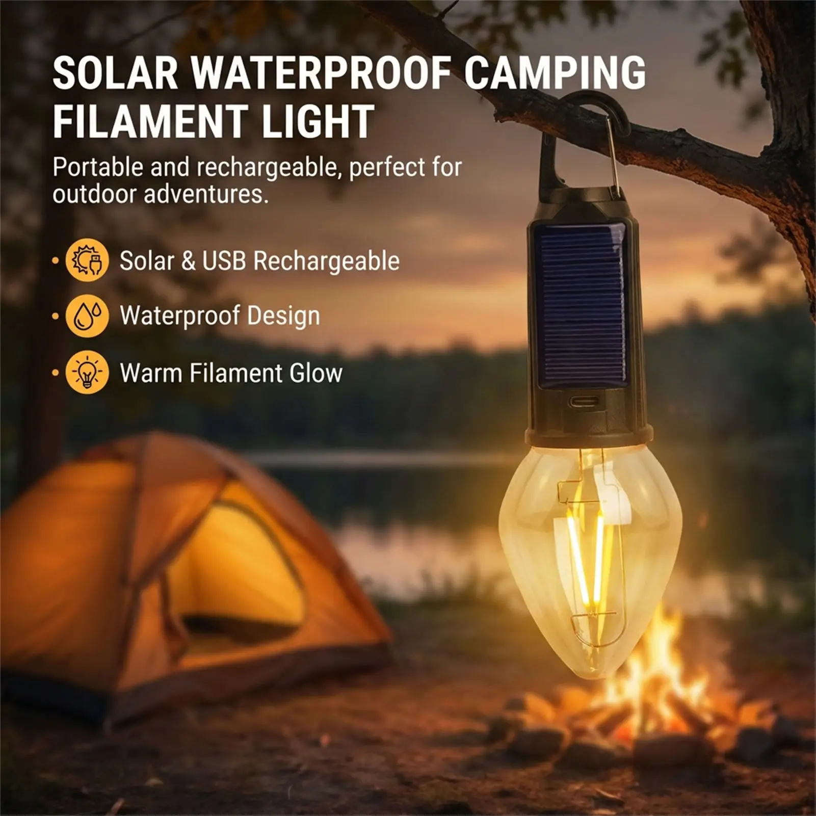 Linterna solar impermeable recargable con filamento cálido acampada - imagen 2