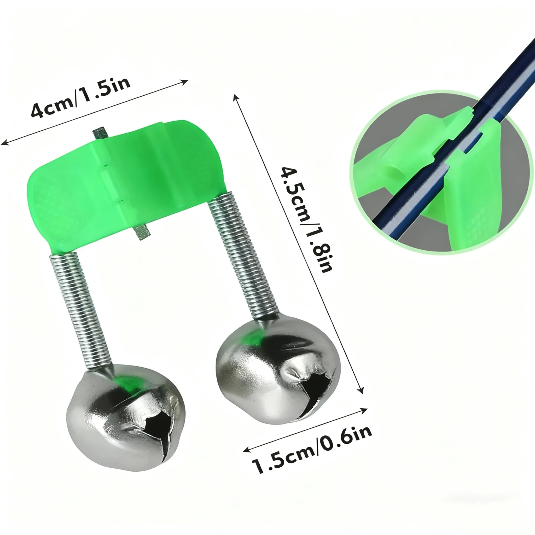 Alarma de picada con clip de campana ABS verde para caña - imagen 5
