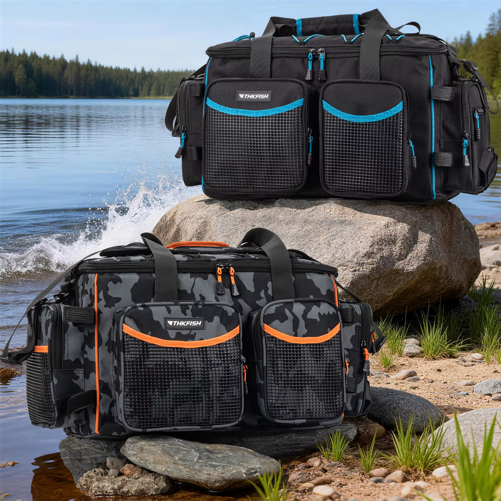 Bolsa de pesca con compartimentos y caja de aparejos