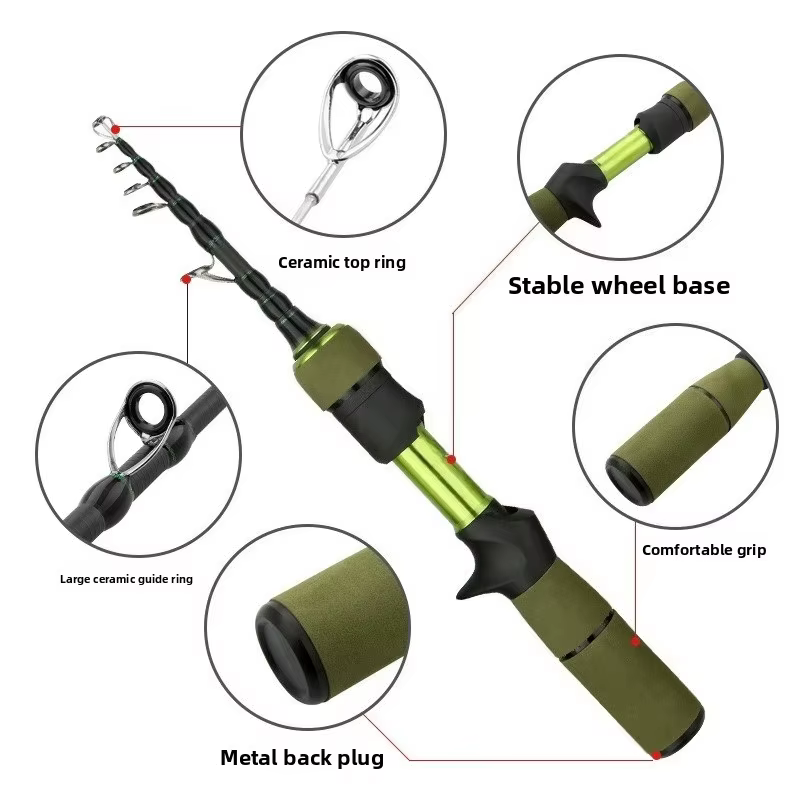 Caña de Pesca Retráctil Carbono, Mango Pistola Diámetro Variable