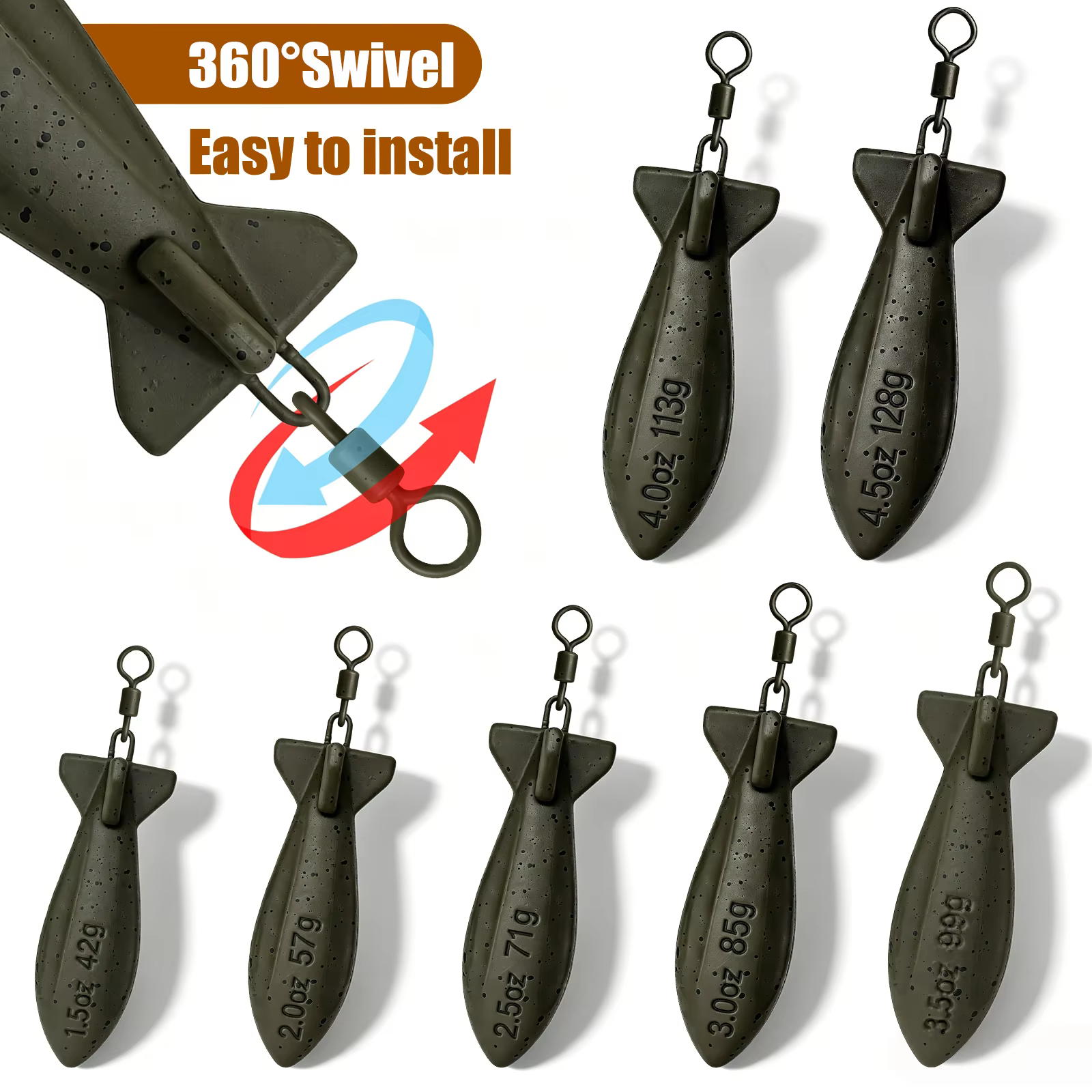 Plomos Giratorios Misil para Pesca de Fondo – Juego de 7 Tamaños - imagen 4