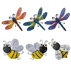 Escultura de jardín de hierro 3D libélula y abeja para exterior