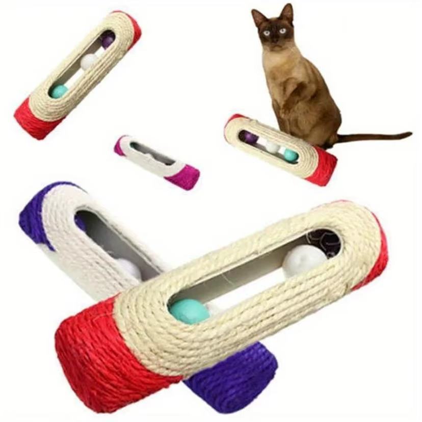 Poste rascador de sisal con bolas rodantes y plumas para gatos - imagen 5