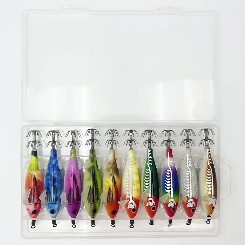 Pack de 10 señuelos de calamar luminosos con escamas láser