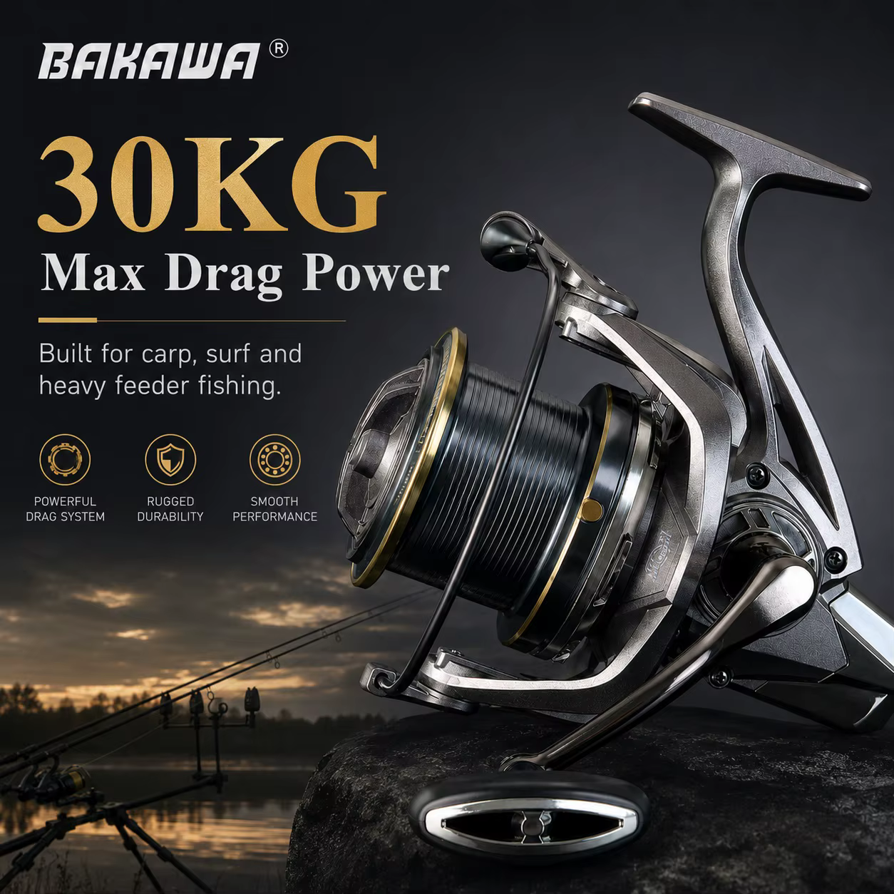 Carrete de spinning BAKAWA 10000 – Gran capacidad agua dulce y salada
