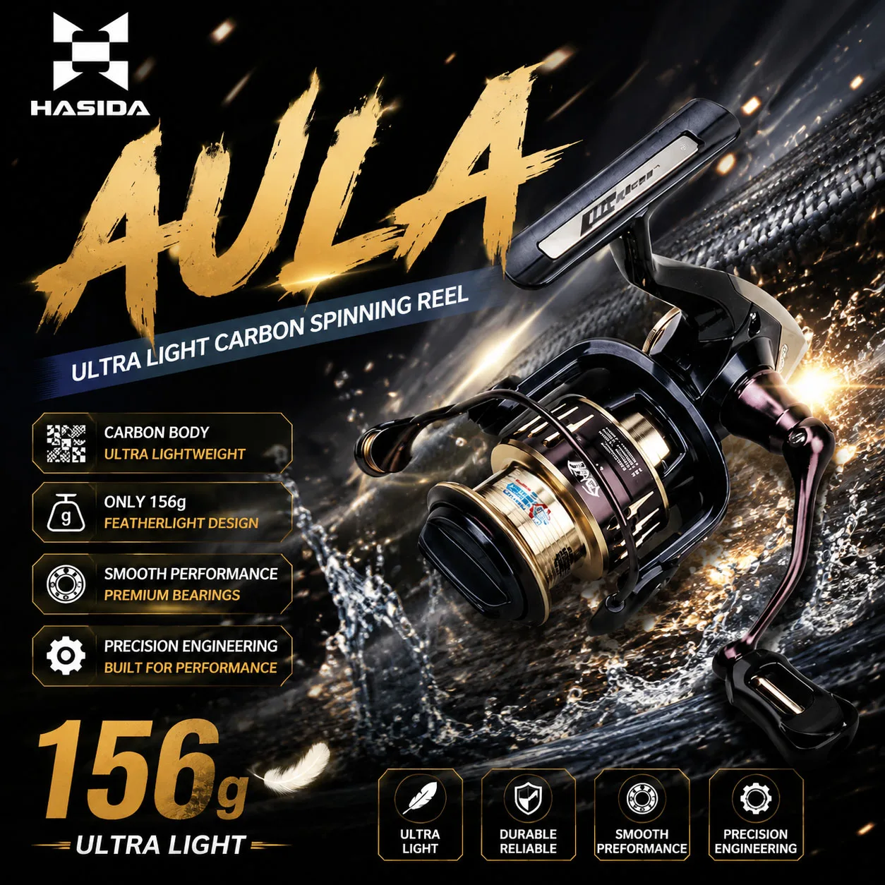 Carrete HASIDA AULA Ultraligero – Cuerpo carbono y 5 kg arrastre - imagen 4