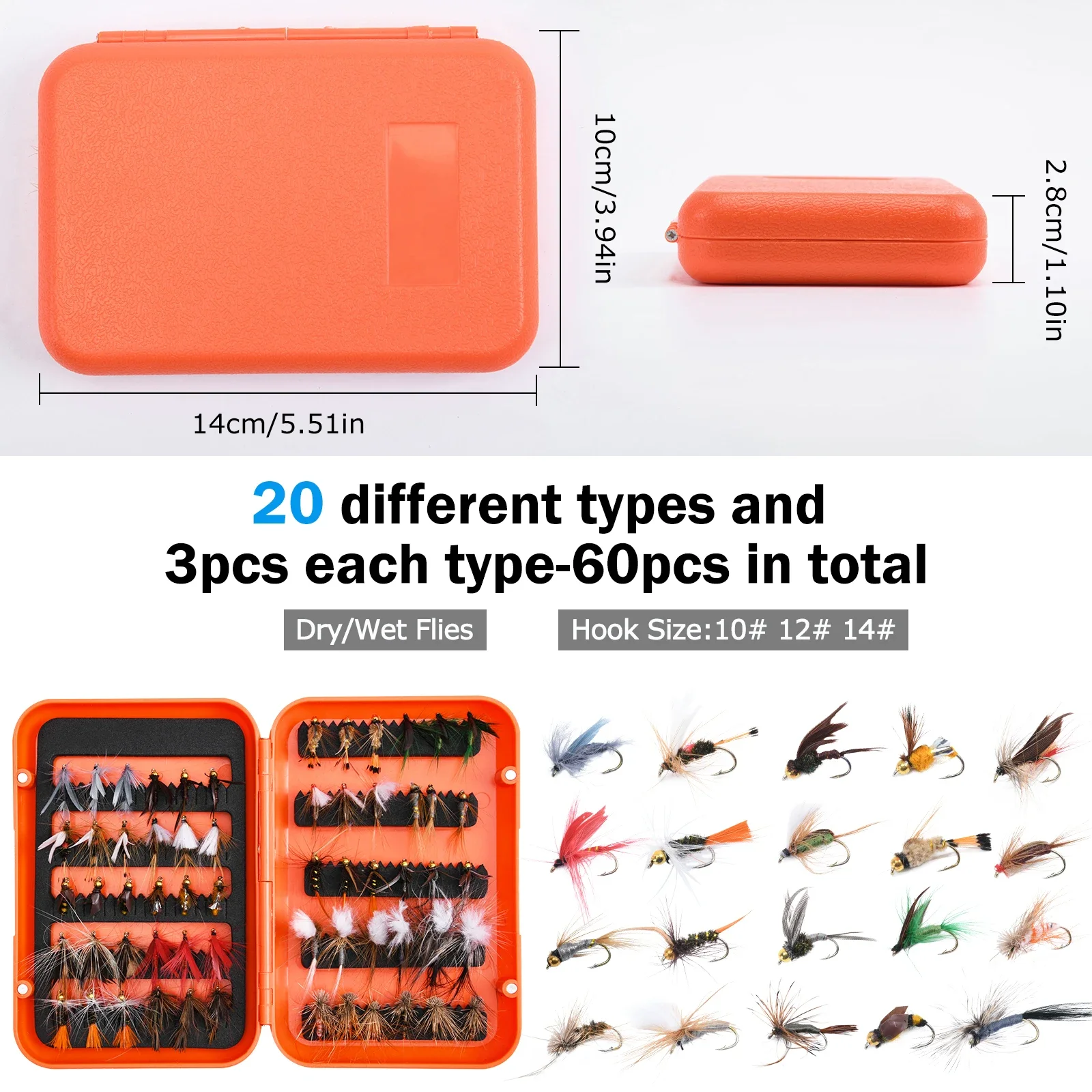 Señuelos de mosca variados incluidos