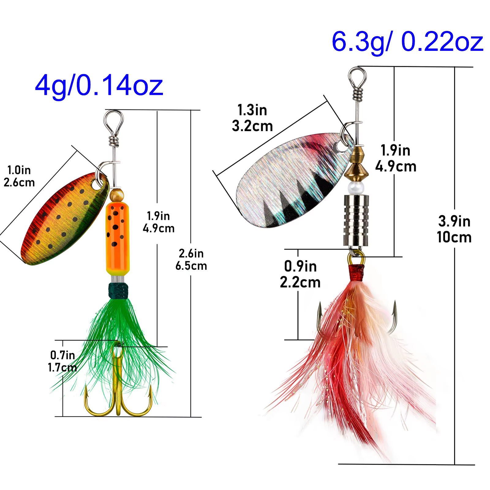 Cuchara giratoria con plumas para trucha – Señuelo brillante