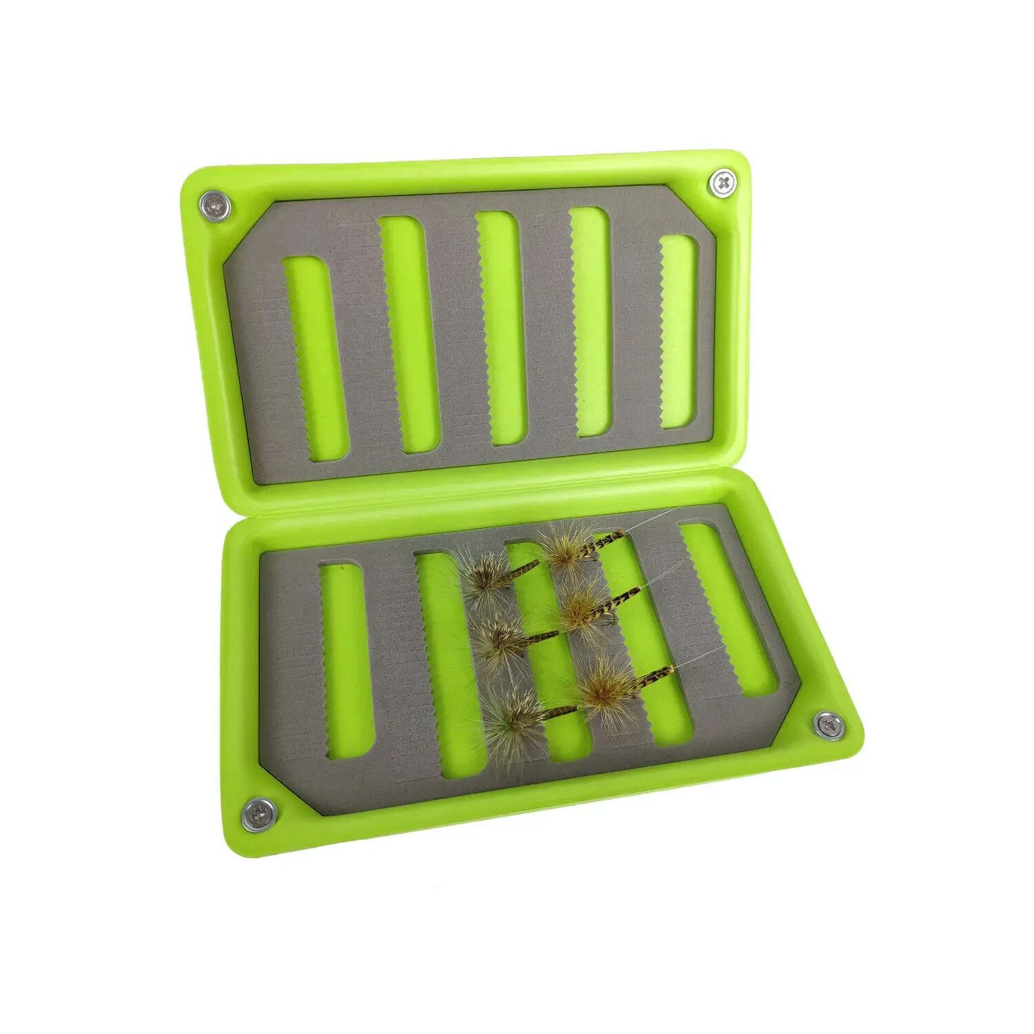 Muestras de color verde y gris de la Aventik Float EVA Foam Fly Box