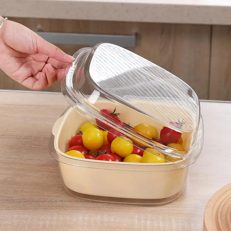 Caja almacenamiento doble capa con cesta de drenaje para verduras - imagen 5