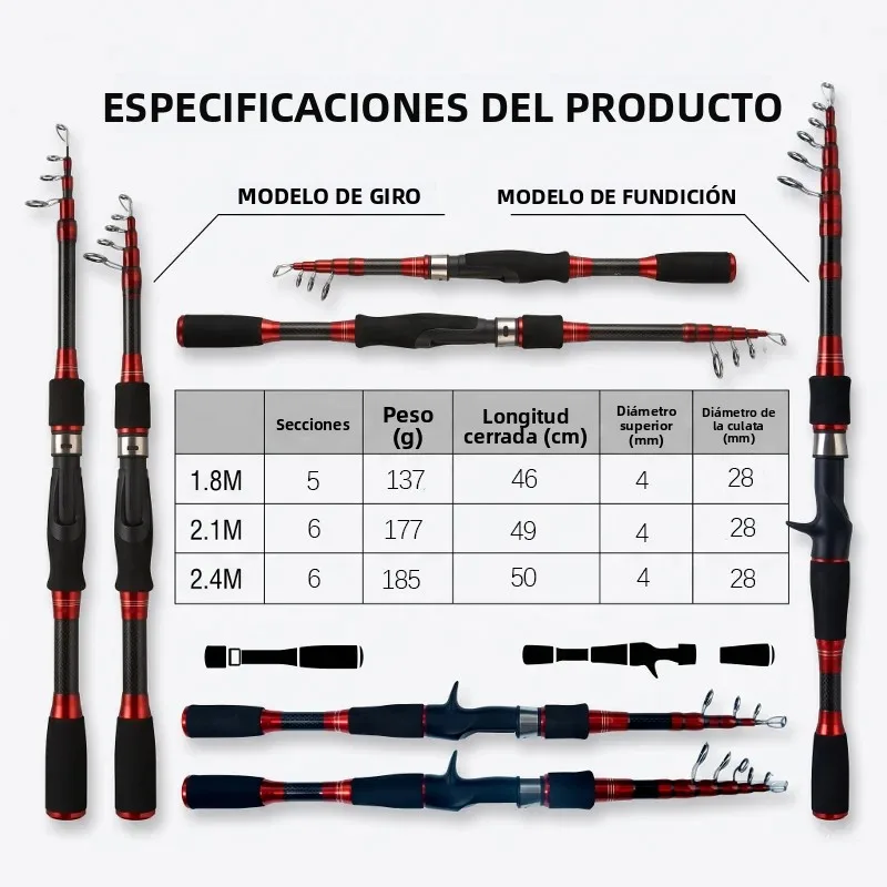 Caña telescópica de fibra de carbono DEUKIO ligera para spinning - imagen 5