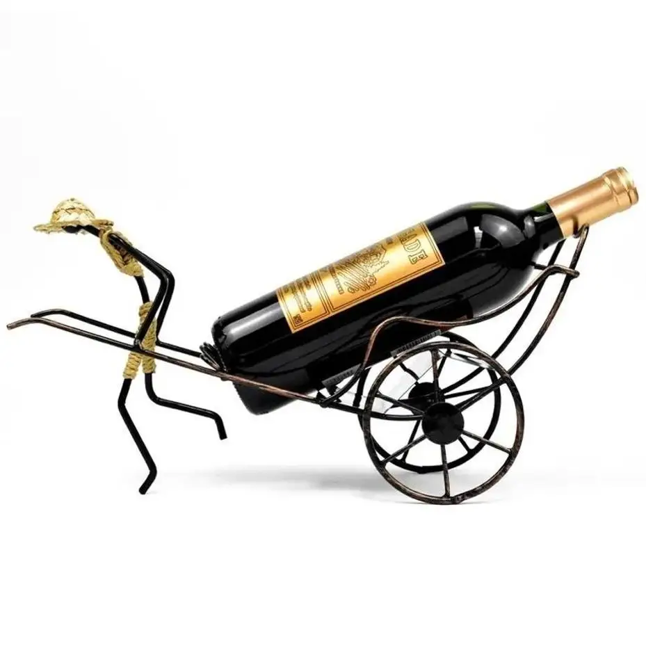 Estante para vino hierro forjado estilo retro rickshaw con copas - imagen 2