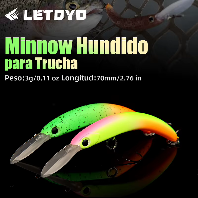 LETOYO Minnow Hundido – Señuelo duro para trucha, perca y lubina - imagen 4