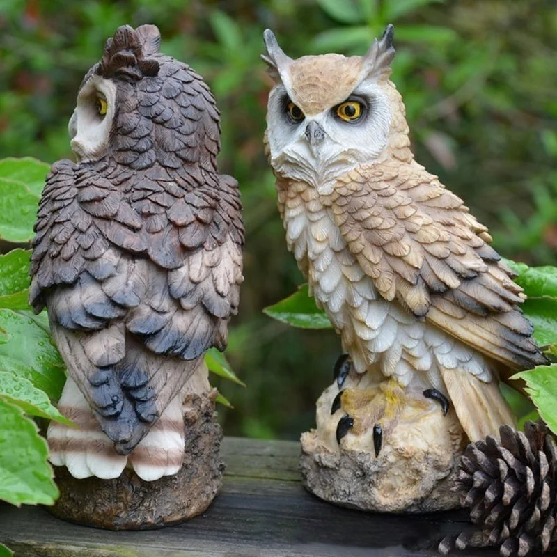 Búho anti-pájaros de resina realista – Decoración para jardín y hogar - imagen 3