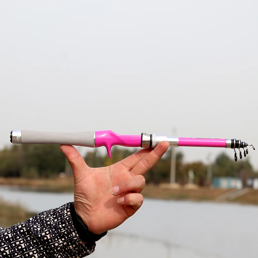 Caña de pescar telescópica carbono ultraligera rosa spinning y casting - imagen 2