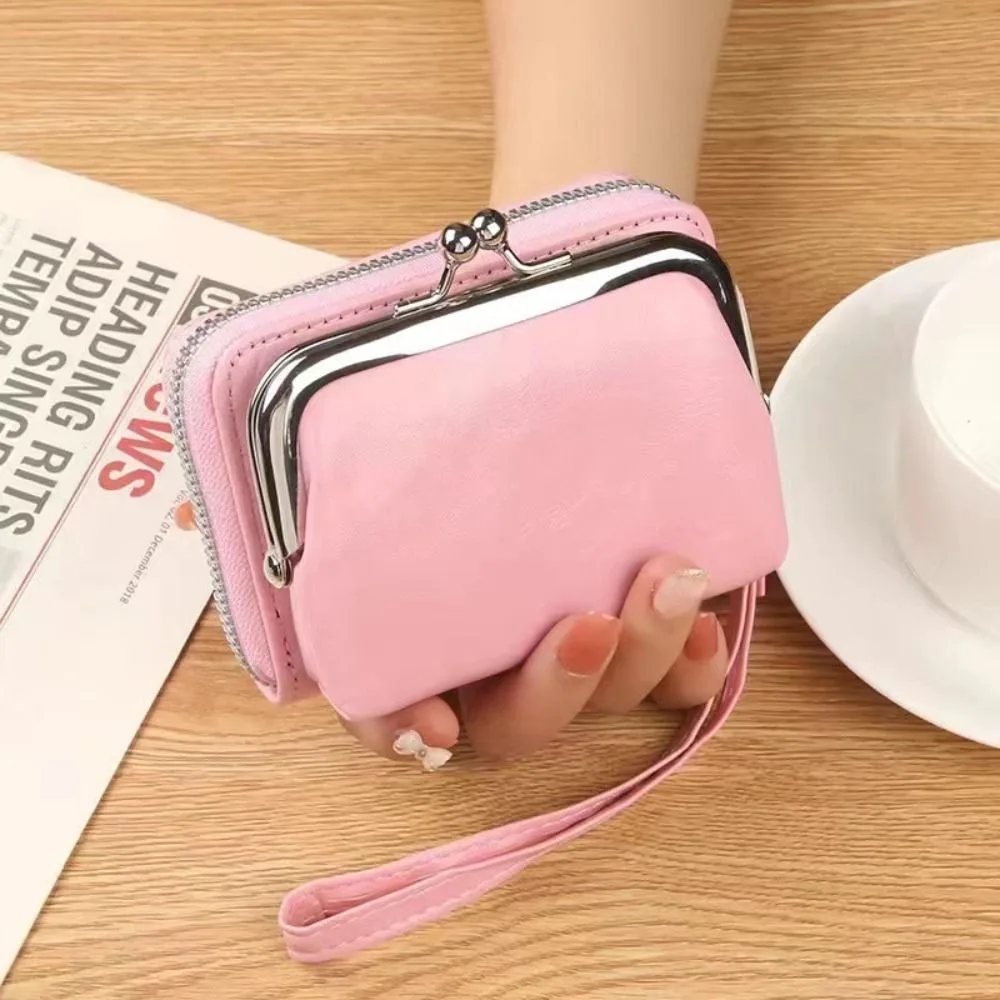 Cartera corta de cuero PU con correa y cierre, gran capacidad - imagen 2