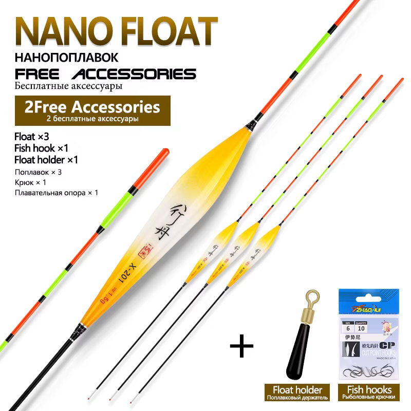 Flotadores de pesca Nano compuestos Bobber cola dura y anzuelos