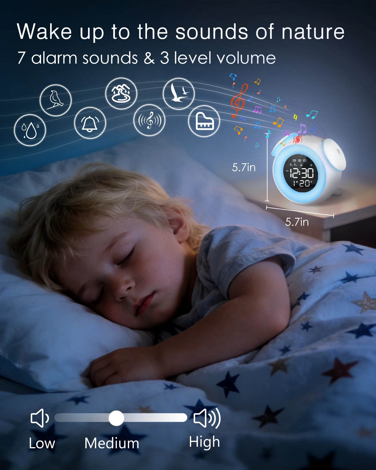 ORIA Despertador infantil multicolor con luz nocturna y doble alarma - imagen 4