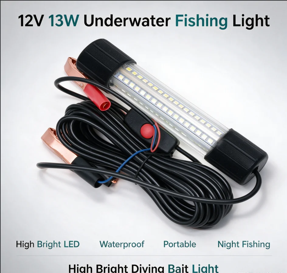Lámpara LED luz de pesca nocturna subacuática impermeable con clips